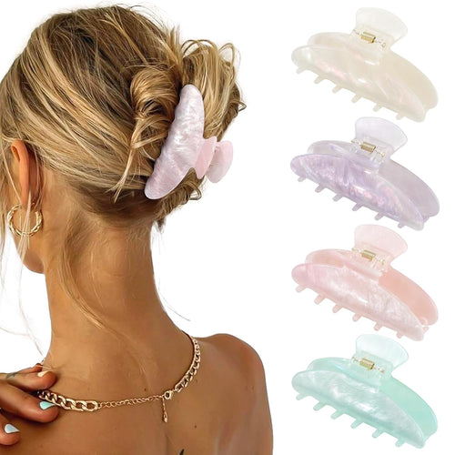 IVYU 4 Large Hair Claw Clips - Acrylic Big Hair Clips for Thick Hair Strong Hold Hair Jaw Clips Non-slip Banana Hair Barrettes Clips for Women Girls (Sparkle - Ivyu Beauty