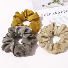Load image into Gallery viewer, Silk Satin Scrunchies Women Hair Ties - Ivyu Big Scrunchy Ponytail Holder No Crease Hair Bands Soft Elastic No Hurt Your Hair for Vsco Girl Women Beige Gray Dard Yellow Light Yellow
