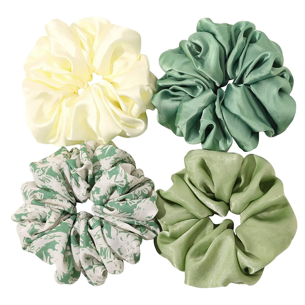 Scrunchies Hair Ties for Women - Big Silk Satin Scrunchie Exra Large Jumbo Gaint Oversized Cute Chiffon Scrunchy for Curl Thick Hair Green Ligas Para el Cabello De Mujer Decorations Gift for Girls
