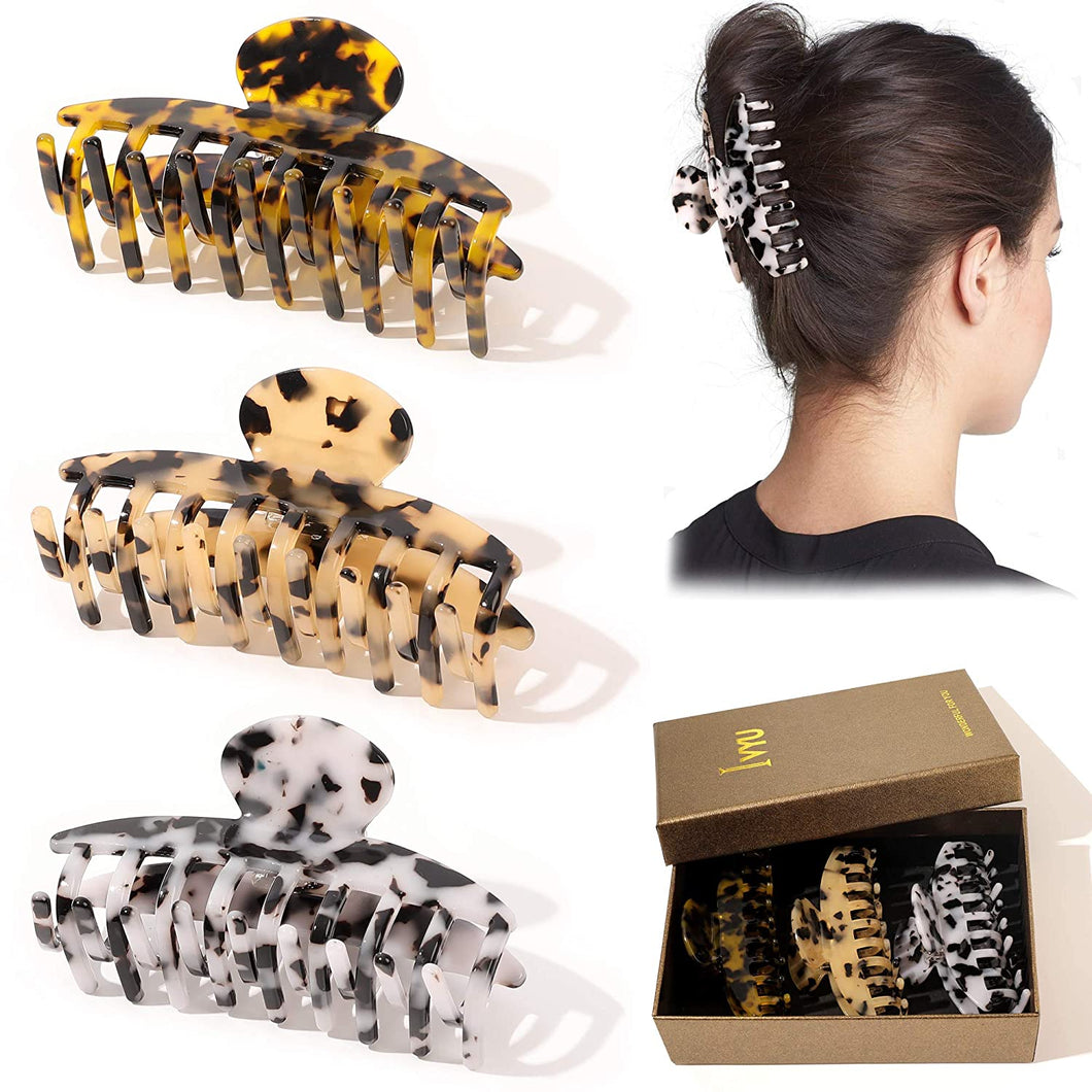 Ivyu Hair Claw Clips For Women - Banana Jaw Clips for Girls Leopard Cheetah Tortoise