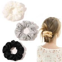 Load image into Gallery viewer, Scrunchies Hair Ties for Women Girls Cute Lace Scrunchy Hairties for Thick Curl Hair No Crease Hair Accessories Soft Ropes Ponytail Holder No Hurt Your Hair (Black White Yellow Gray)
