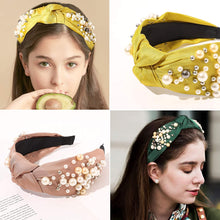 Load image into Gallery viewer, Fashion Pearl Knotted Headbands for Women - Wide No Slip Diademas Para Mujer De Moda 2021 Head Bands Large Accessories Gift for Girl（Yellow Pink Green）
