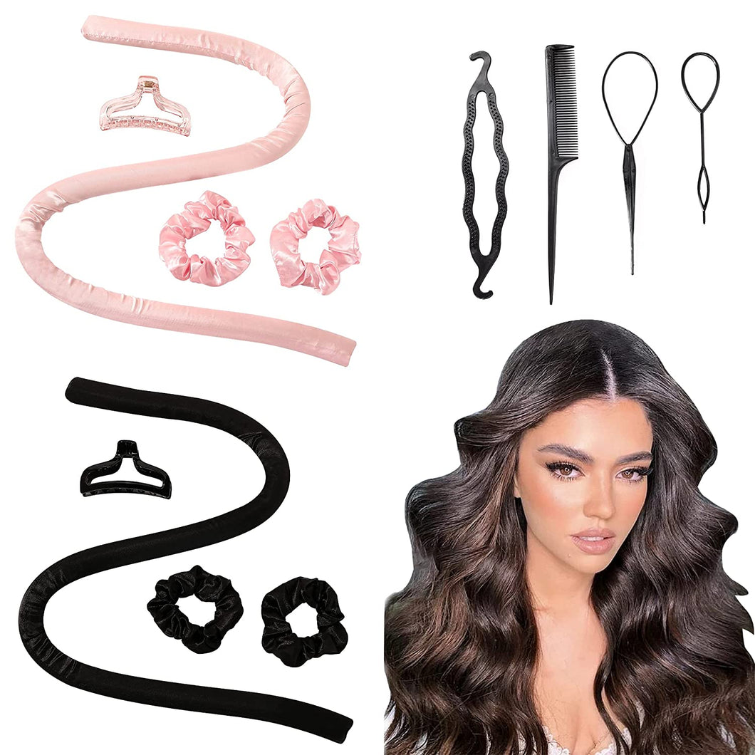 Hair Rollers for Long Hair Curlers Heatless Curls Flexi Rods Jumbo Large Big No Heat Hair Roller Can Sleep In Soft Foam Curling Rods Hair Rollers Overnight for Women Gril's Make Up Black Pink Color
