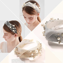 Load image into Gallery viewer, Headbands for Women Head Bands - Pearl Beaded Headband Diademas Para Mujer De Moda Hair Accessories Knotted Hairbands for Girls No Slip Fashion Cute Top Knot Headband Gift for Women Black Gray Beige
