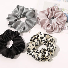 Load image into Gallery viewer, Silk Scrunchies Hair Ties Scrunchie for Girls Women Satin Big Large Cheetah Scrunchy Cute Hairties For Thick Curl Hair No Crease Hair Accessories Soft Ropes Ponytail Holder No Hurt Your Hair Leopard Black Pink Gray

