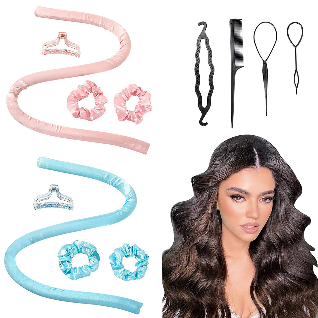 IVYU Tiktok Hair Rollers For Long Hair Curlers Heatless Curls Flexi Rods Jumbo Large Big No Heat Hair Roller You Can Sleep In Soft Foam Curling Rods Hair Rollers Overnight for Women Gril's Blue Pink