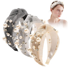 Load image into Gallery viewer, Headbands for Women Head Bands - Pearl Beaded Headband Diademas Para Mujer De Moda Hair Accessories Knotted Hairbands for Girls No Slip Fashion Cute Top Knot Headband Gift for Women Black Gray Beige
